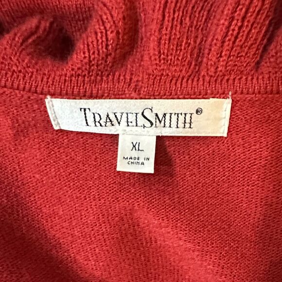 Travel Smith Red Ruffled Open Long Cardigan Sweater Size XL - Picture 12 of 13